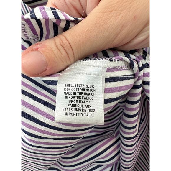 MILLY | Striped Bell Sleeve Blouse Purple Navy Cotton Top | Size 8 - Picture 7 of 8